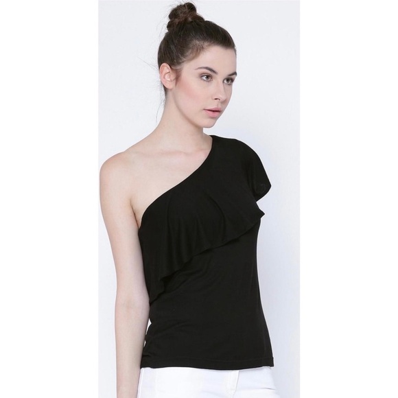 LANVIN Washed Satin Ruffled Asymmetrical One Shoulder Flutter Short Sleeve Top 2 - Picture 2 of 8